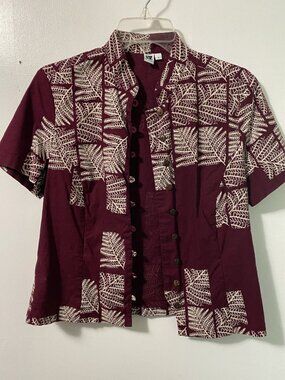 Sig Zane Womens Blouse Maroon Fern Top Small Hilo Hawaii